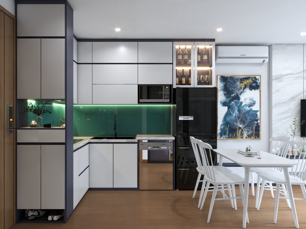 Thiết kế nội thất phòng bếp hiện đại không gian căn hộ 45m2