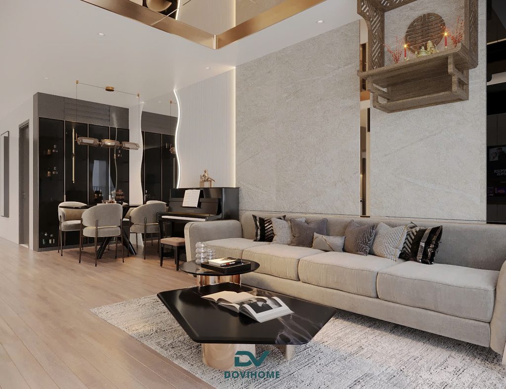 Thiết kế nội thất phòng khách hiện đại cho không gian 75m2