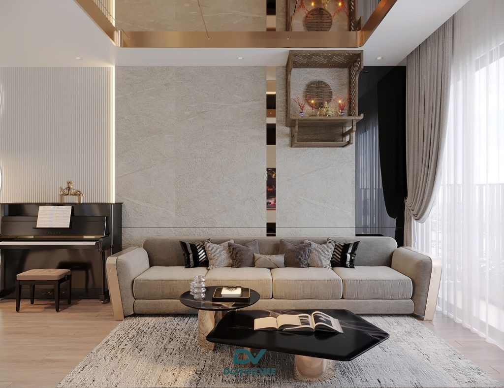 Thiết kế nội thất phòng khách hiện đại cho căn hộ 2PN