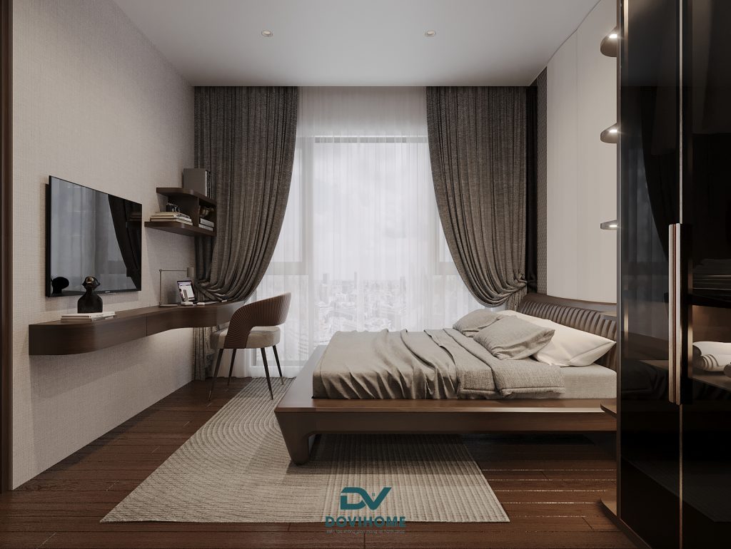 Thiết kế nội thất phòng ngủ hiện đại gỗ tự nhiên sang trọng