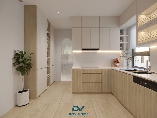 Thiết kế nội thất phòng bếp đơn giản, hiện đại cho căn hộ chung cư