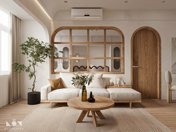 Thiết kế nội thất phòng khách phóng cách hiện đại + Japandi