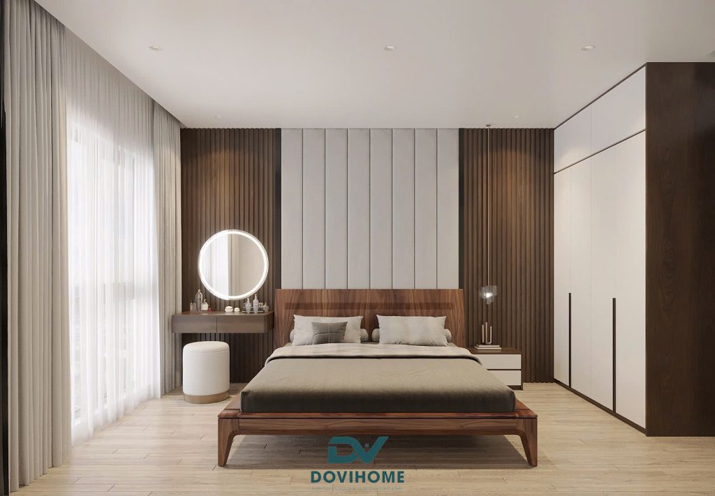 Thiết kế nội thất phòng ngủ phụ sang trọng từ gỗ tự nhiên