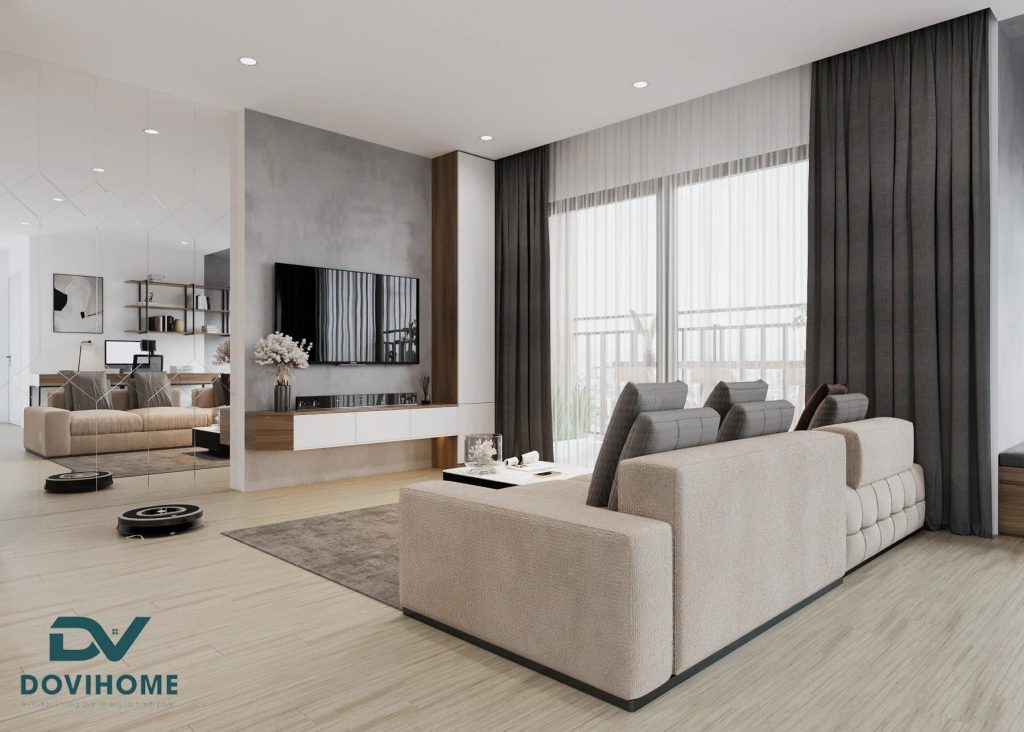 Thiết kế nội thất phòng khách hiện đại căn hộ 70m2