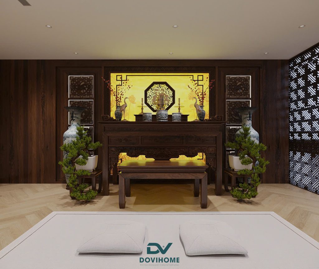 Thiết kế nội thất phòng thờ phong thủy cho biệt thự