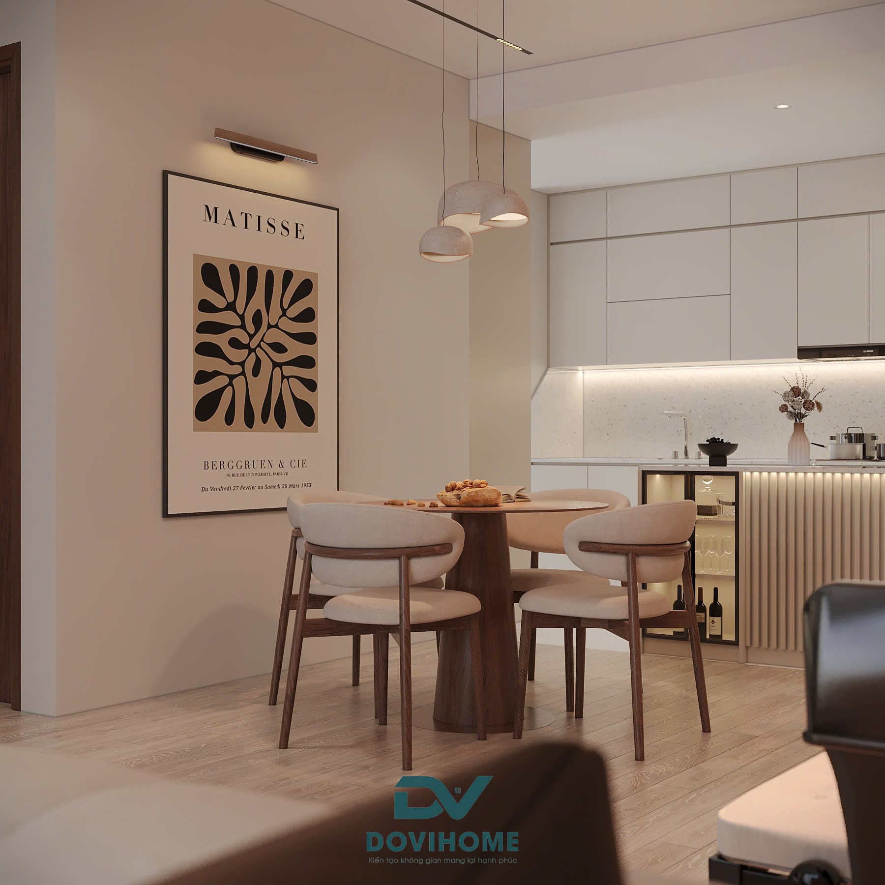 Thiết kế nội thất phòng bếp 4 bàn ăn 