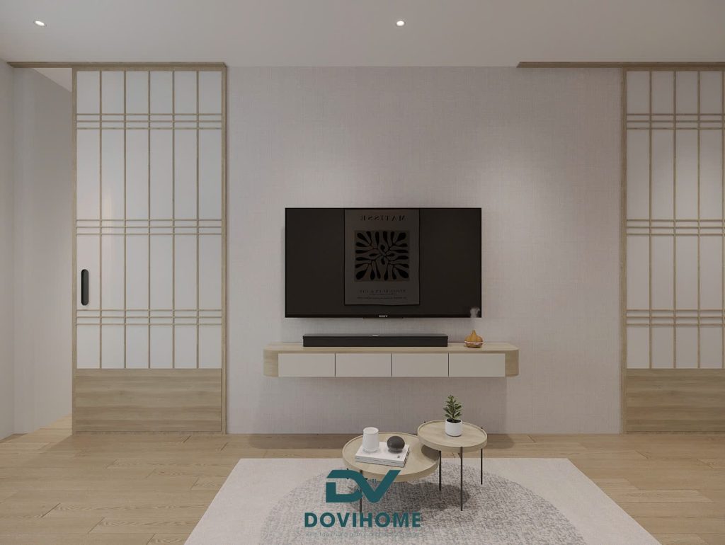 Thiết kế nội thất phòng khách phong cách Japandi