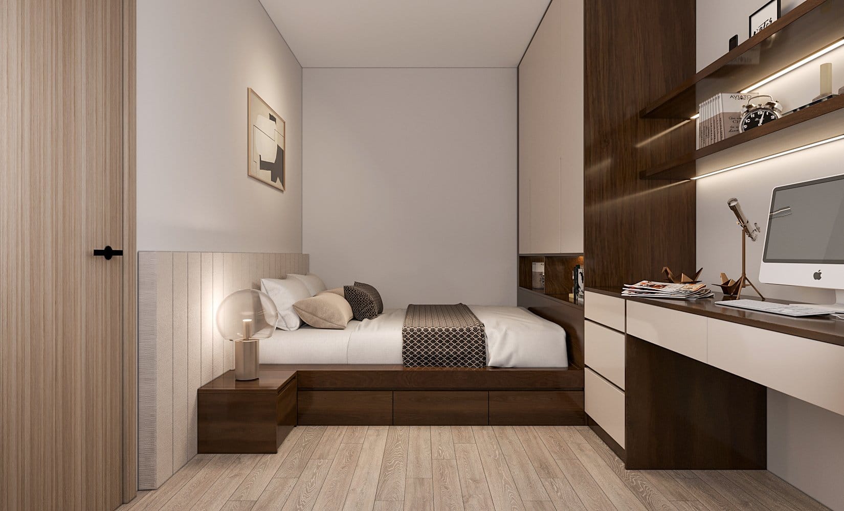 Nội thất phòng ngủ hiện đại kết hợp bàn làm việc