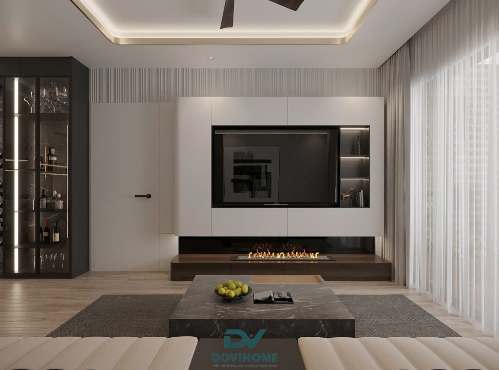 Thiết kế nội thất phòng khách hiện đại sang trọng 15m2