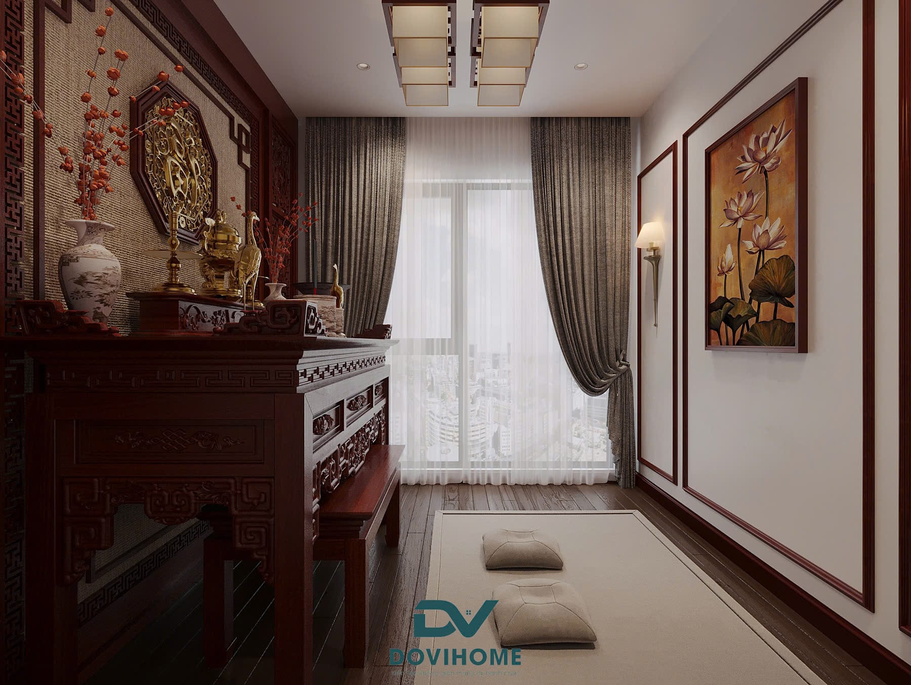 Thiết kế nội thất phòng thờ hợp phong thủy tone nâu