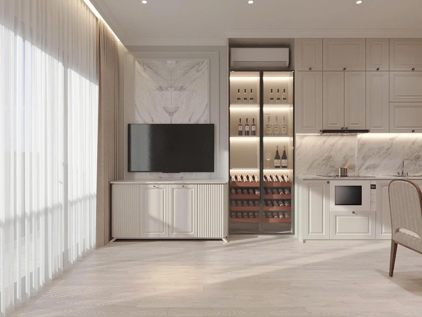 Thiết kế nội thất phòng khách tân cổ điển khoảng 10m2