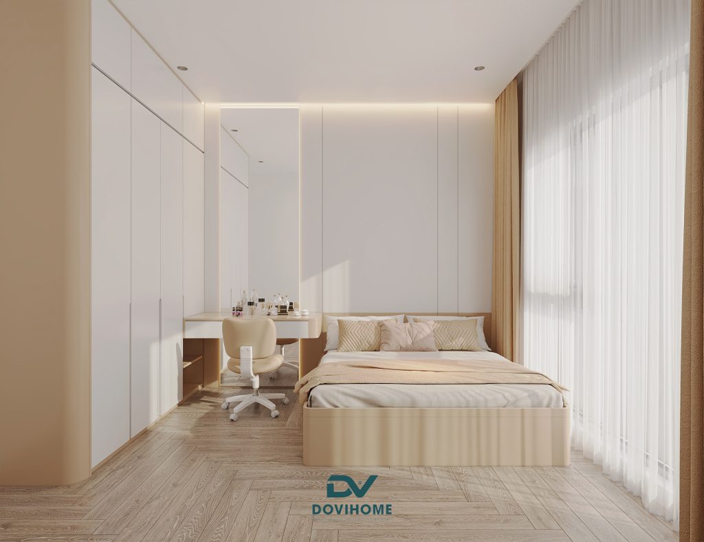 Thiết kế nội thất phòng ngủ cho bé gái tone be 10m2