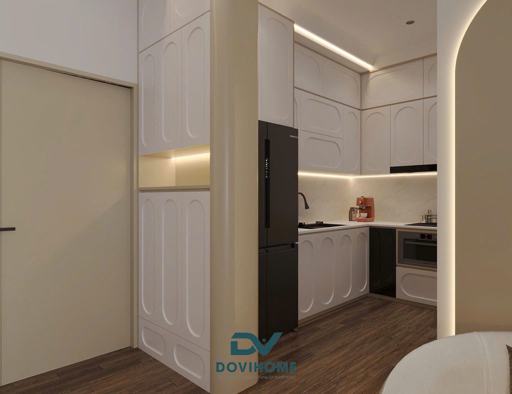 Toàn cảnh không gian bếp siêu bé, hiện đại, tiện nghi