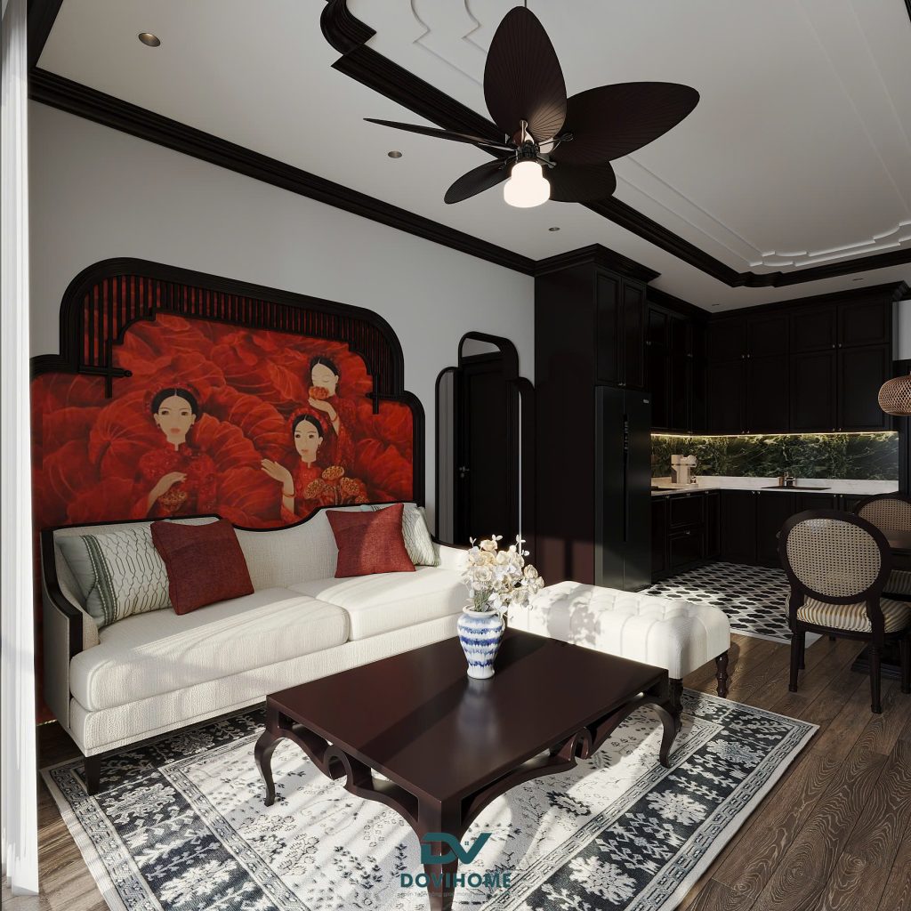 Phòng khách thiết kế theo phong cách Indochine