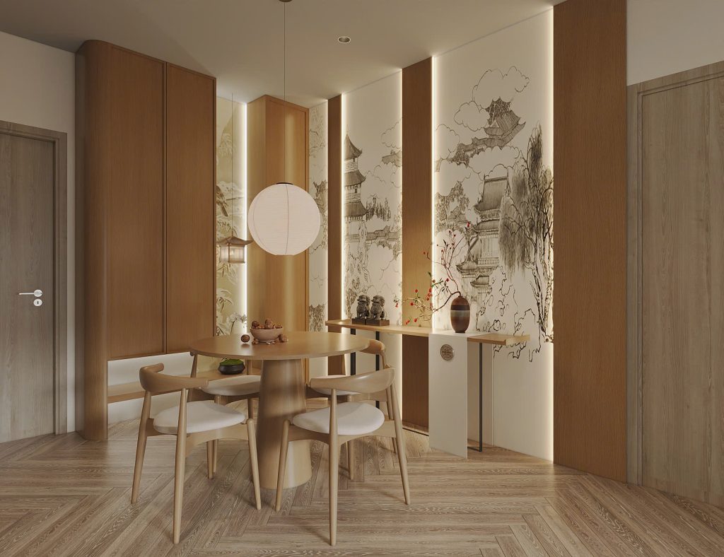 Khu vực bàn bếp đậm phong cách Japandi