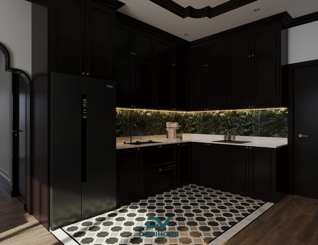 Phòng bếp Indochine liên thông phòng khách 25m2