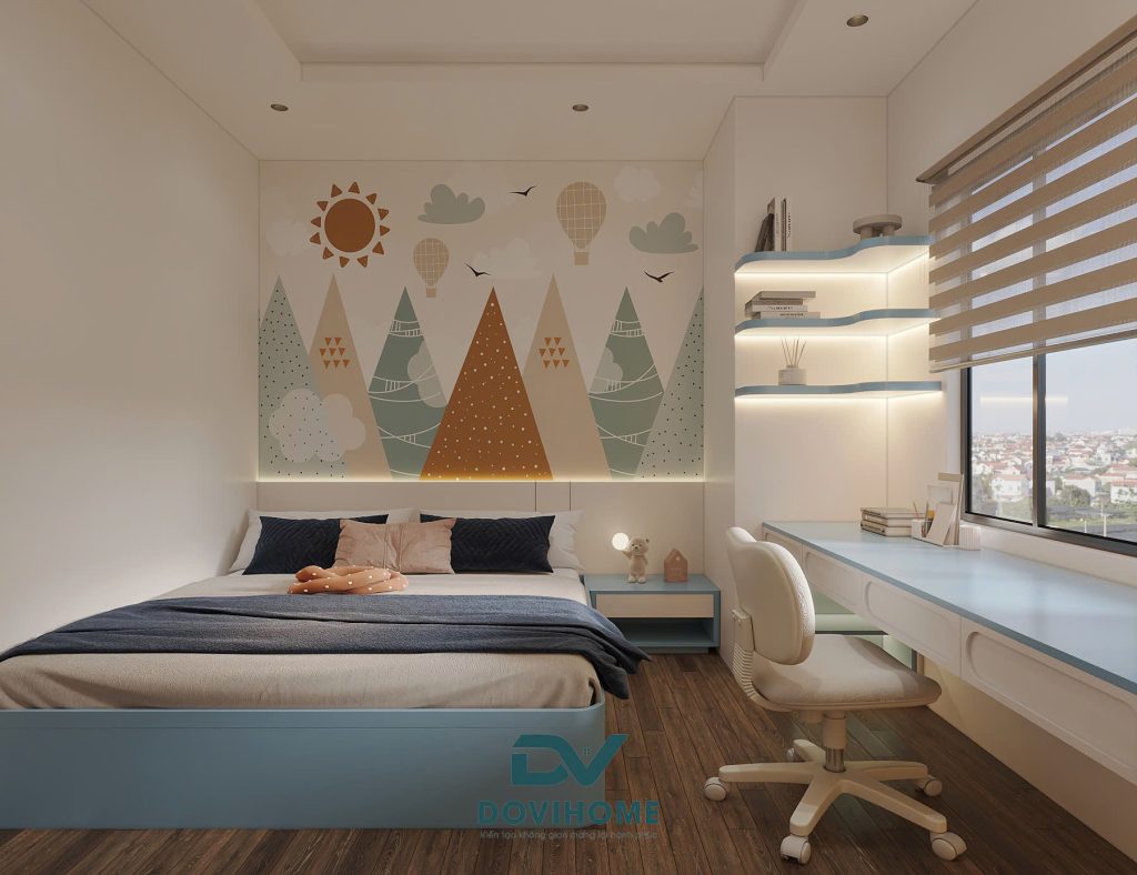 Thiết kế nội thất phòng ngủ 12m2 cho bé trai