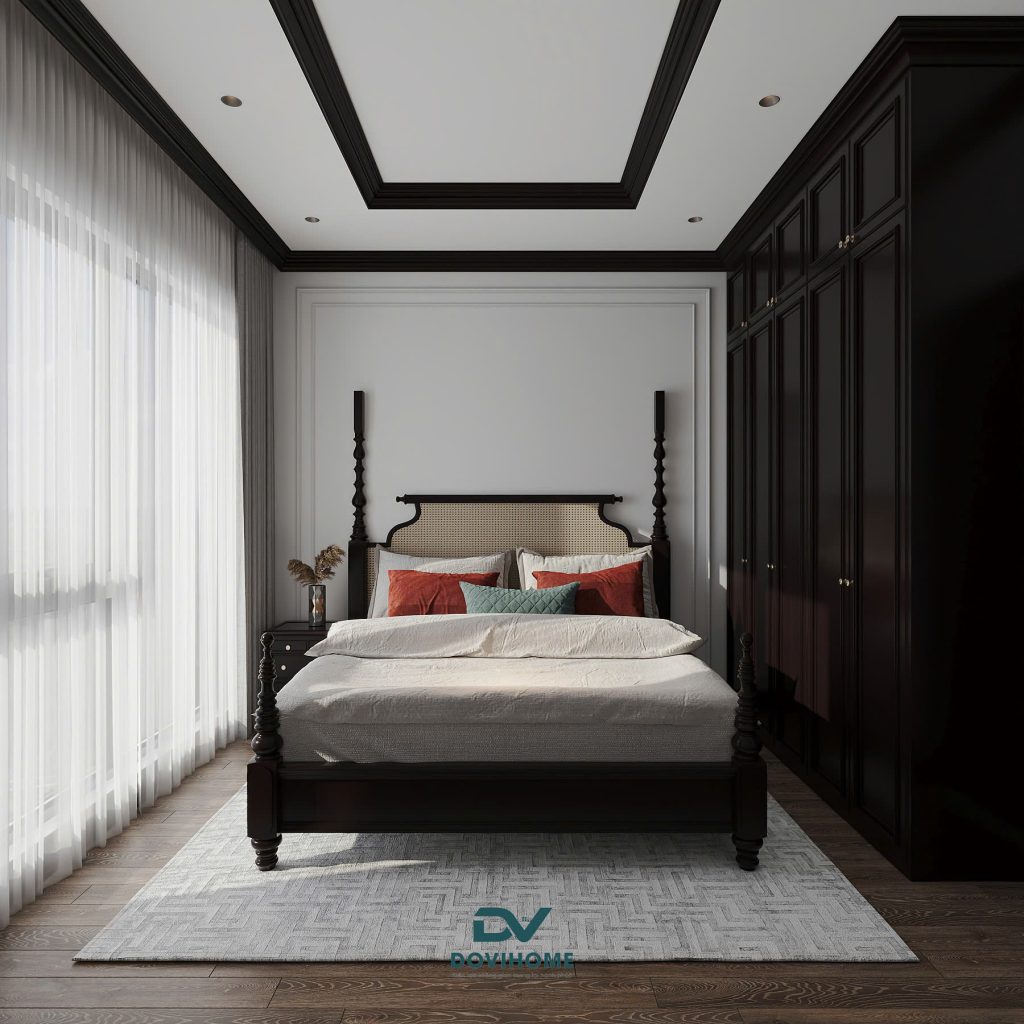 Thiết kế nội thất phòng ngủ phụ theo phong cách Indochine 