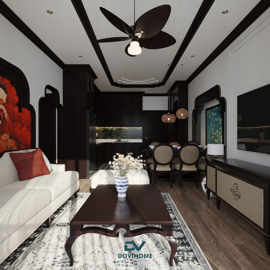 Thiết kế nội thất phòng khách liên thông phòng bếp 25m2